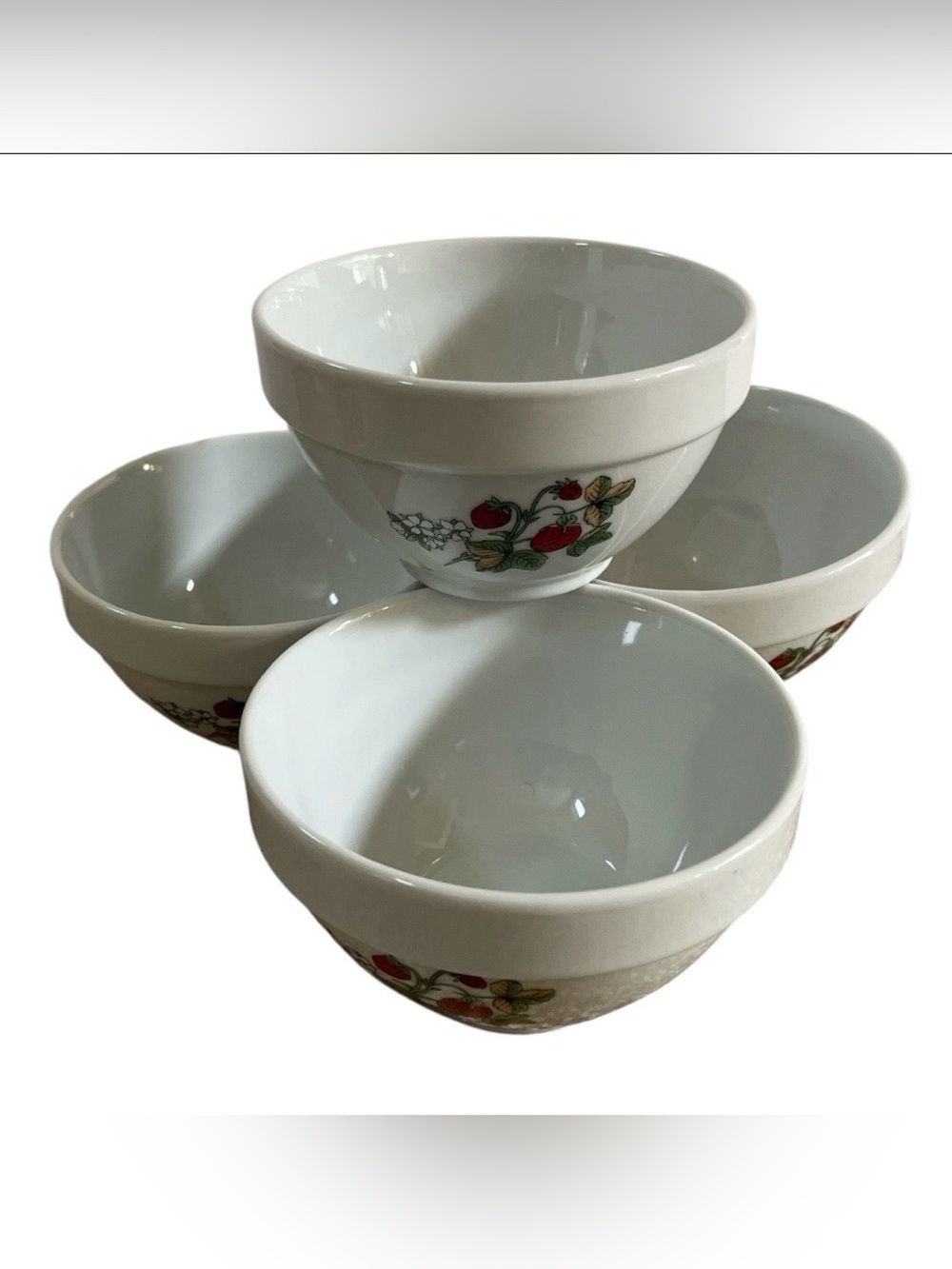 Williams Sonoma White Ceramic Bowls with Red Berry Motif - Set of 4